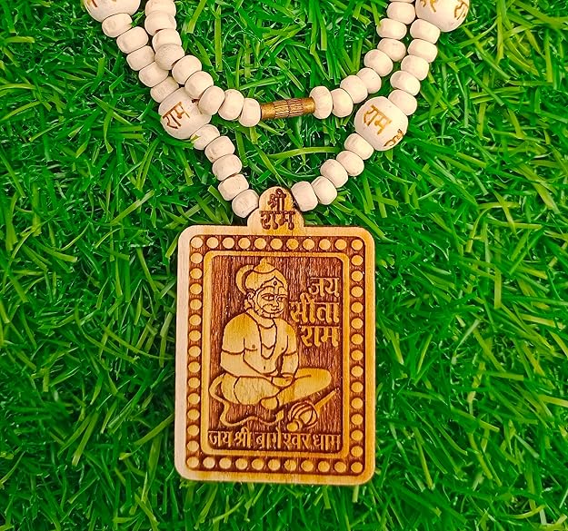 Bagheshwar dham Tulsi Mala Hanuman Ji Pendant Kanthi Wood Mala